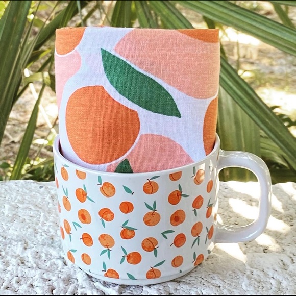 Set of 2 PEACHES 100% Cotton Kitchen Towels Orange White 15 x2 5 in OEKO-TEX - Picture 11 of 12
